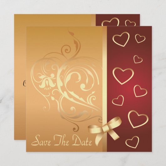 Invitation Annonce de sauvegarde de date de cœurs dorés (Devant / Derrière)