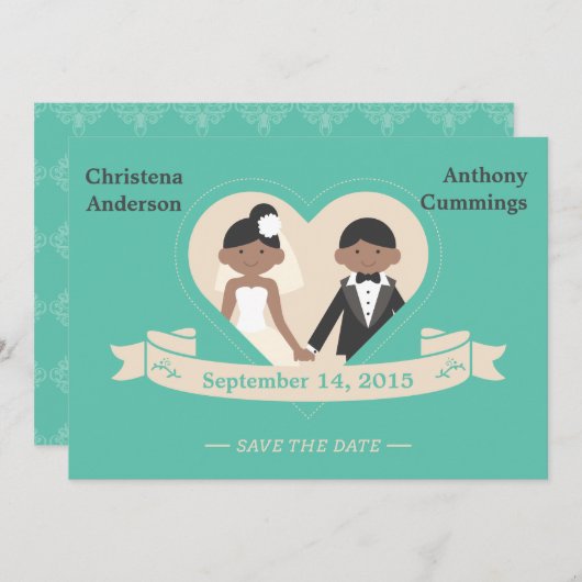 Invitation Annonce de sauvegarde de date de couple de dessin (Devant / Derrière)