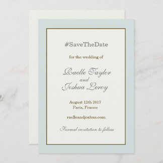 Invitation Annonce de sauvegarde de date en bleu gris hashtag