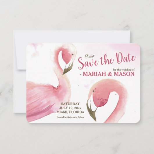 Invitation Annonce de sauvegarde de date Flamants roses (Devant)