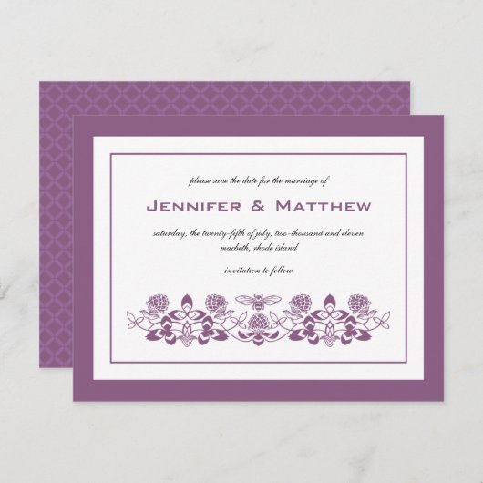 Invitation Annonce de sauvegarde de date Flora Bee (Devant / Derrière)