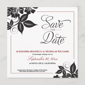 Invitation Annonce de sauvegarde florale moderne (noir)
