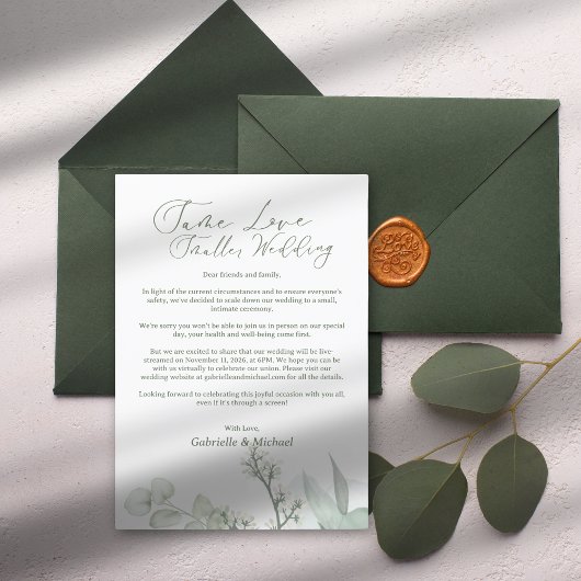 Invitation Annonce d'excuses de mariage réduite Green