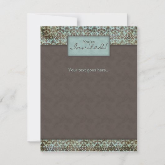 Invitation Annonce d'invitation Damask Brun Turq 5 (Devant)