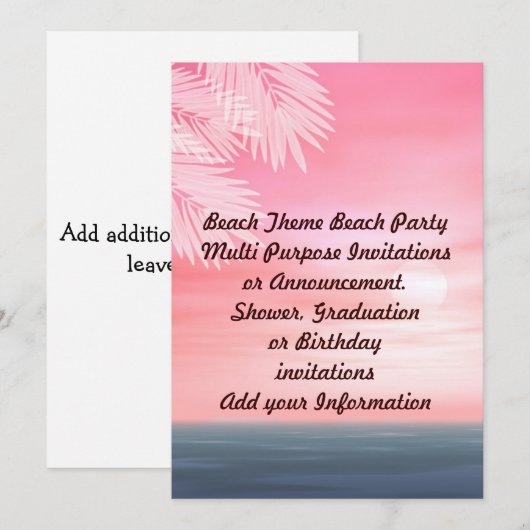 Invitation Annonce d'invitation multifonction Fête de plage (Devant / Derrière)
