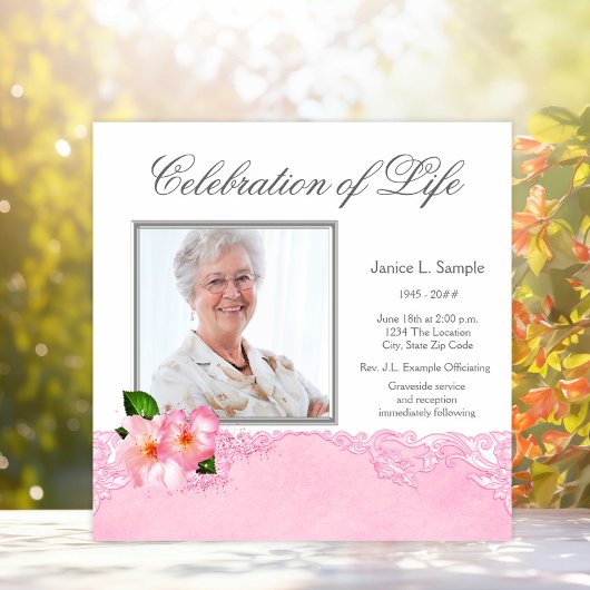 Invitation Annonce du service commémoratif de photo rose pour