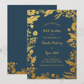 Invitation Annonce Florale Or (Devant / Derrière)