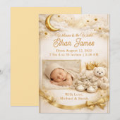 Invitation Annonce Naissance Garçon Lune Étoiles (Devant / Derrière)