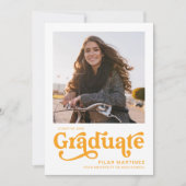 Invitation Annonce photo 70s rétro orange diplômé 2026 (Devant)