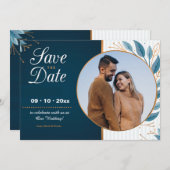 Invitation Annonce Photo Bleue "Save the Date" (Devant / Derrière)
