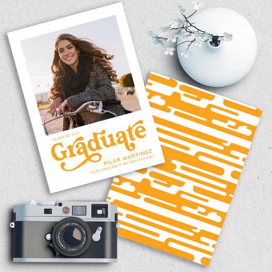 Invitation Annonce photo de diplômé 2026 70s rétro orange