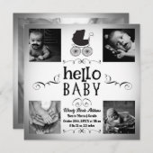 Invitation Annonce photo de naissance de bébé Noir & Blanc Pr (Devant / Derrière)