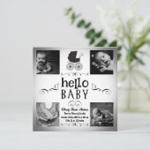 Invitation Annonce photo de naissance de bébé Noir & Blanc Pr (Debout devant)