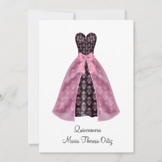 Invitation Annonce Quinceanera Rose Damassé Fête 15 ans
