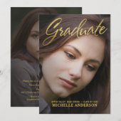 Invitation Annonce recto verso à motif feuille d'or faux dipl (Devant / Derrière)