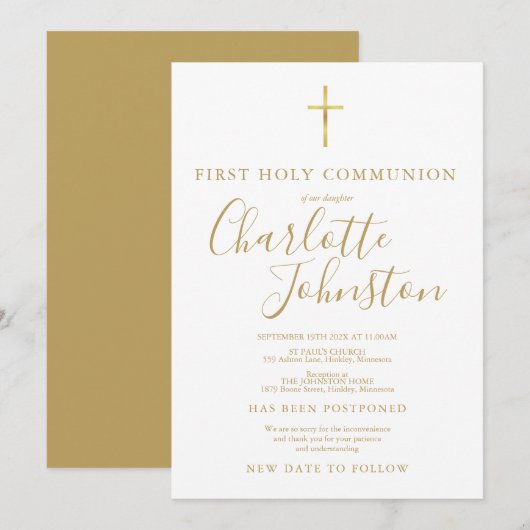 Invitation Annonce reportée Première Sainte Communion (Devant / Derrière)
