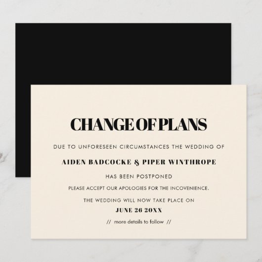 Invitation Annonce simple et chic de changement de date de ma (Devant / Derrière)