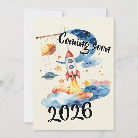 Invitation Annoncer une grossesse 2026 fusée espace (Devant)