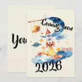 Invitation Annoncer une grossesse 2026 fusée espace (Devant / Derrière)