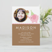 Invitation Annonces d'anniversaire d'éléphant rose et de (Debout devant)