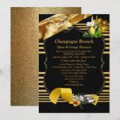 Invitation Annonces de Brunch Art Déco Gold sur Noir (Devant / Derrière)
