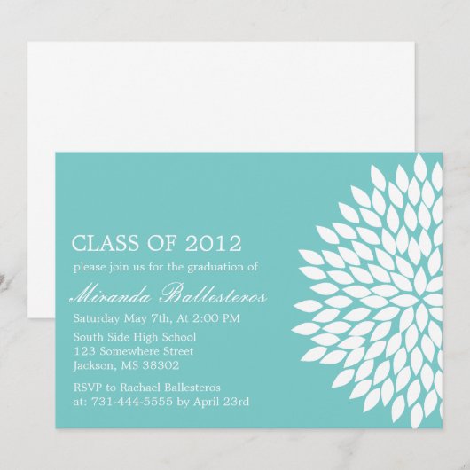 Invitation Annonces de diplômes de design de fleurs bleues (Devant / Derrière)