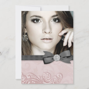 Invitation Annonces de diplômes en photos Pink Black Damask