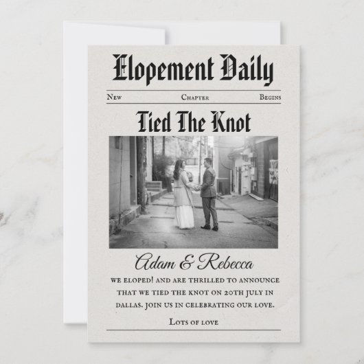 Invitation annonces de fuite amoureuse dans un journal modern (Devant)