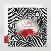 Invitation Annonces de graduation de Girls Red Zebra (Devant / Derrière)