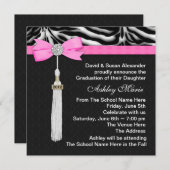Invitation Annonces de Graduation de Hot Pink Zebra (Devant / Derrière)