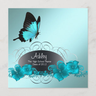 Invitation Annonces de graduation de papillon bleu turquoise