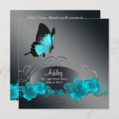 Invitation Annonces de graduation de papillon bleu turquoise (Devant / Derrière)