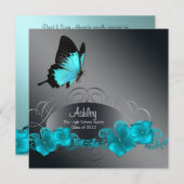 Invitation Annonces de graduation de papillon bleu turquoise (Devant / Derrière)