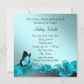 Invitation Annonces de graduation de papillon bleu turquoise (Dos)
