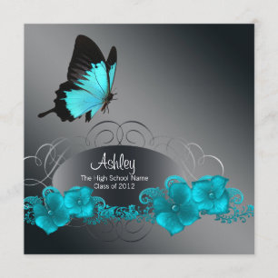 Invitation Annonces de graduation de papillon bleu turquoise