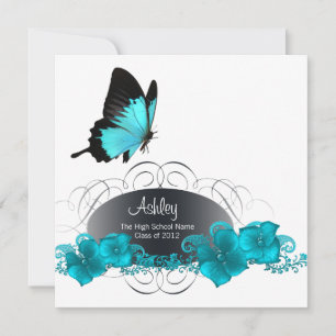 Invitation Annonces de graduation de papillon bleu turquoise