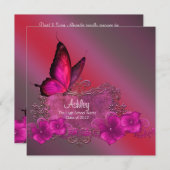Invitation Annonces de graduation de papillon rose chaud (Devant / Derrière)