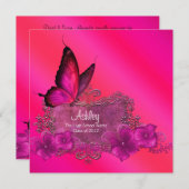 Invitation Annonces de graduation de papillon rose chaud (Devant / Derrière)