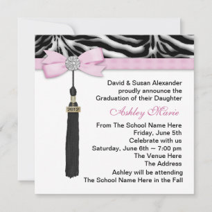 Invitation Annonces de graduation Girls Pink Zebra