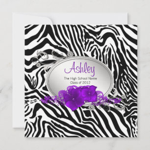 Invitation Annonces de Graduation Girls Purple Zebra