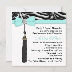 Invitation Annonces de graduation turquoise Blue Zebra