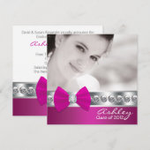 Invitation Annonces de Graudation de photos roses chaudes fil (Devant / Derrière)