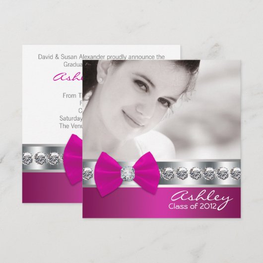 Invitation Annonces de Graudation de photos roses chaudes fil (Devant / Derrière)