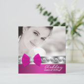 Invitation Annonces de Graudation de photos roses chaudes fil (Debout devant)