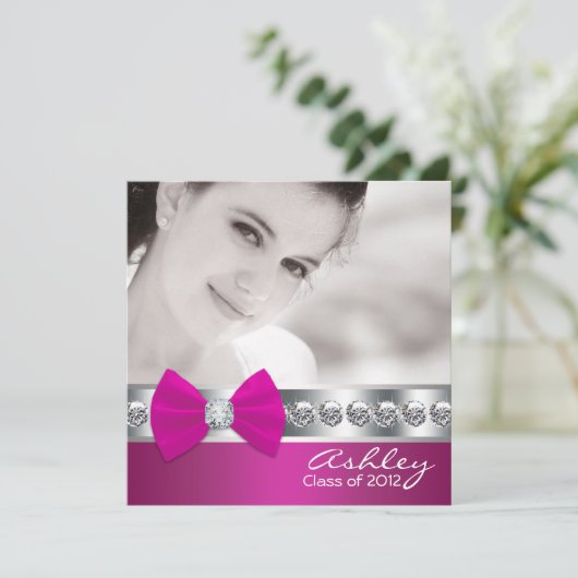 Invitation Annonces de Graudation de photos roses chaudes fil (Debout devant)