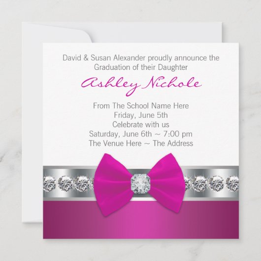 Invitation Annonces de Graudation de photos roses chaudes fil (Dos)