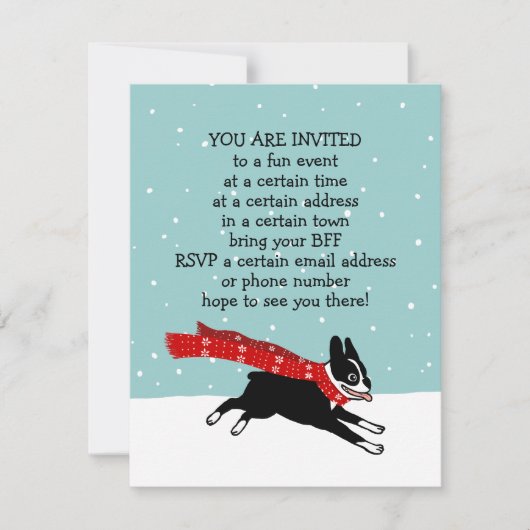 Invitation Annonces de la fête Terrier de Boston Winter Holid (Devant)