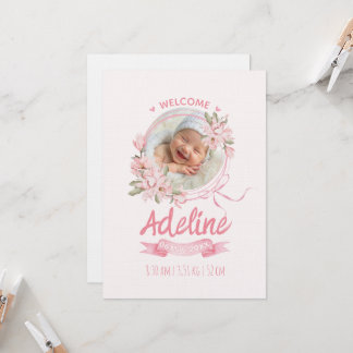 Invitation annonces de naissance florales bébé bleu personnal
