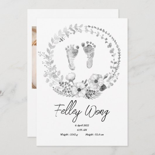 Invitation Annonces de naissance pour bébé à pied simple (Devant / Derrière)