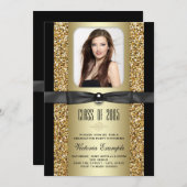 Invitation Annonces de Parties scintillant noire et or (Devant / Derrière)